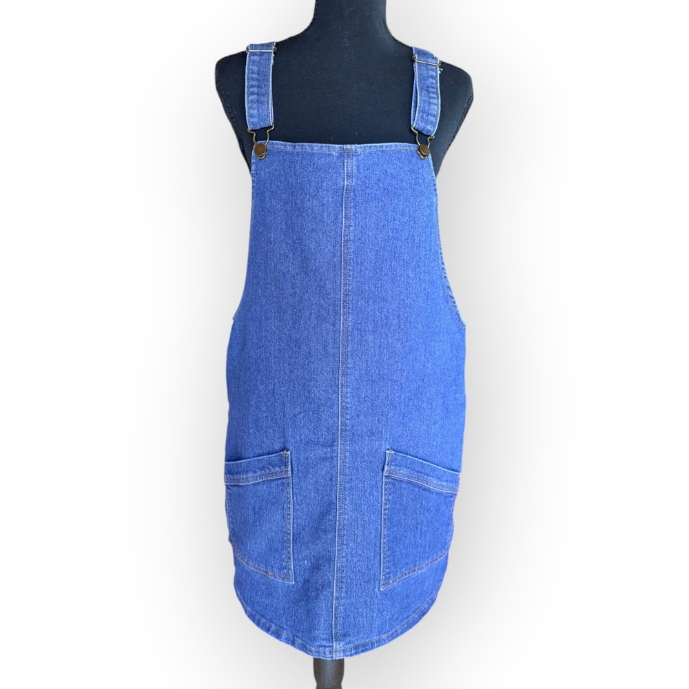 Denim Overall Dress L Blue Mini Pinafore Jean Jumper Dress 90s Y2K Fall Capsule